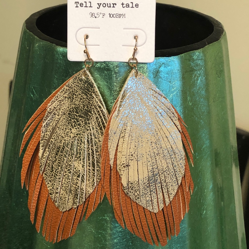 Leather Feather Earrings - Brand New!!